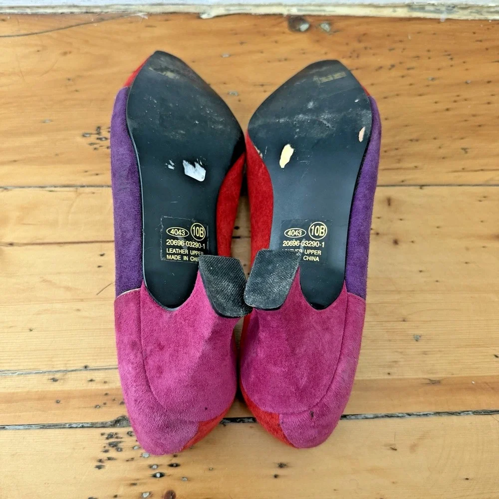 Vtg Multi-Color Retro 80s Colorblock Pumps Heels Pointed Toe‎ Size 10B Mod